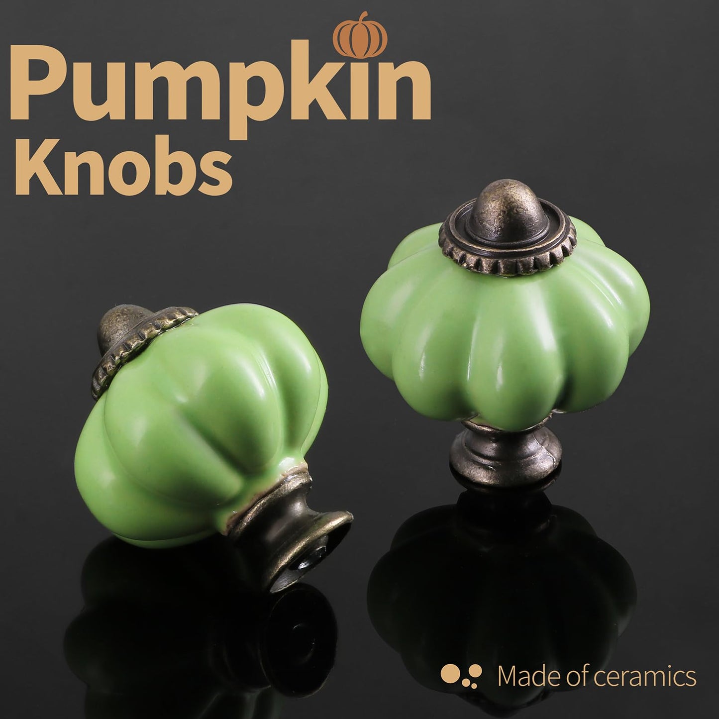 Zernmiarder Lime Green Pumpkin Knobs 12 Pack Ceramic Cabinet Knobs Vintage Drawer Pulls - Antique Dresser Pulls with Screws for Closet Drawer Cupboard Cabinet and DIY Home Project