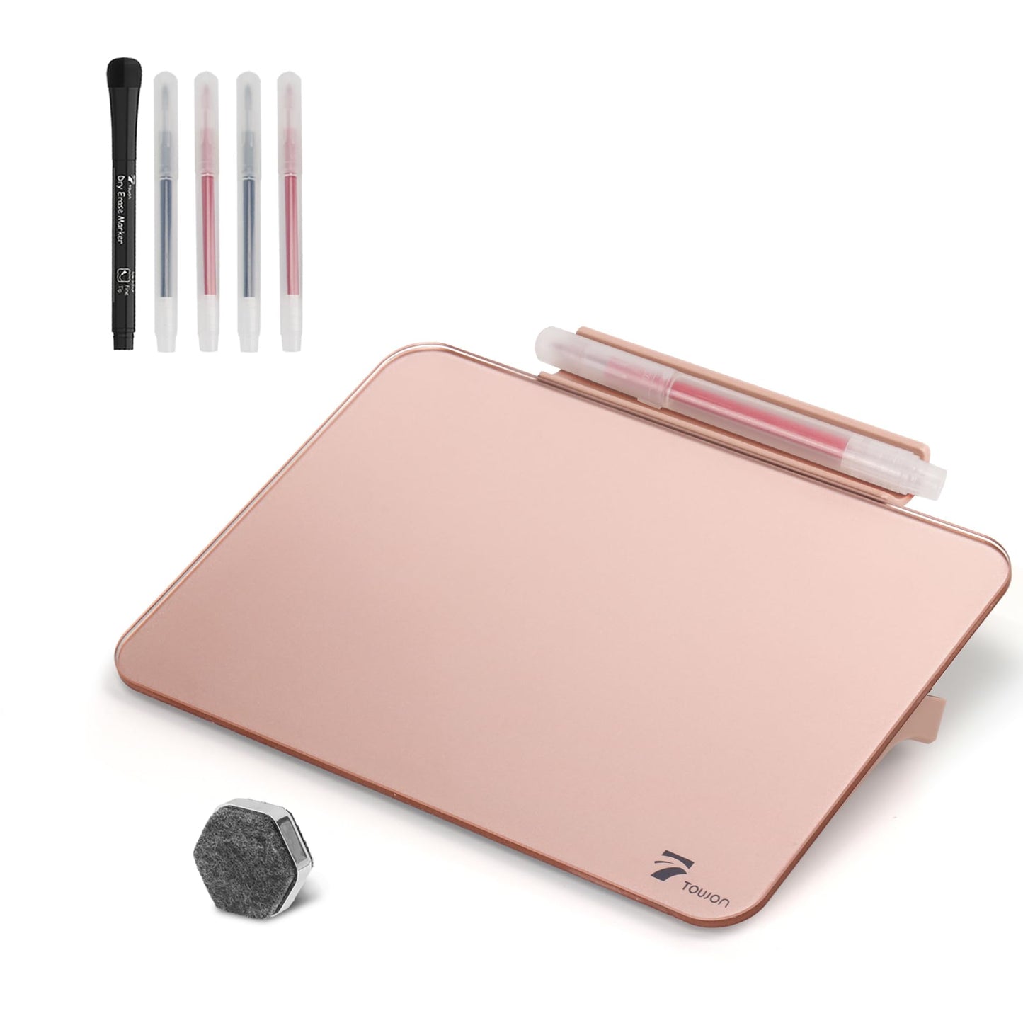 Rose Gold Glossy Mirror Mini Desktop Pure Glass Whiteboard, Small Desktop Dry Erase Board, Desk White Board Dry Erase with Accessories, Stenography Artifact for Office Homeschooling Décor, 8x6 Inches
