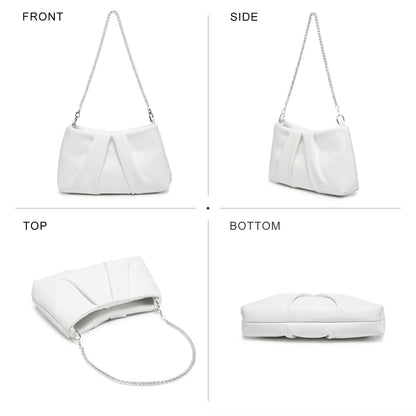 Dasein Elegant Pleated Evening Bag Soft Vegan Leather Clutch Purse Dressy Formal Handbag with 2 Chain Straps for Women (White)