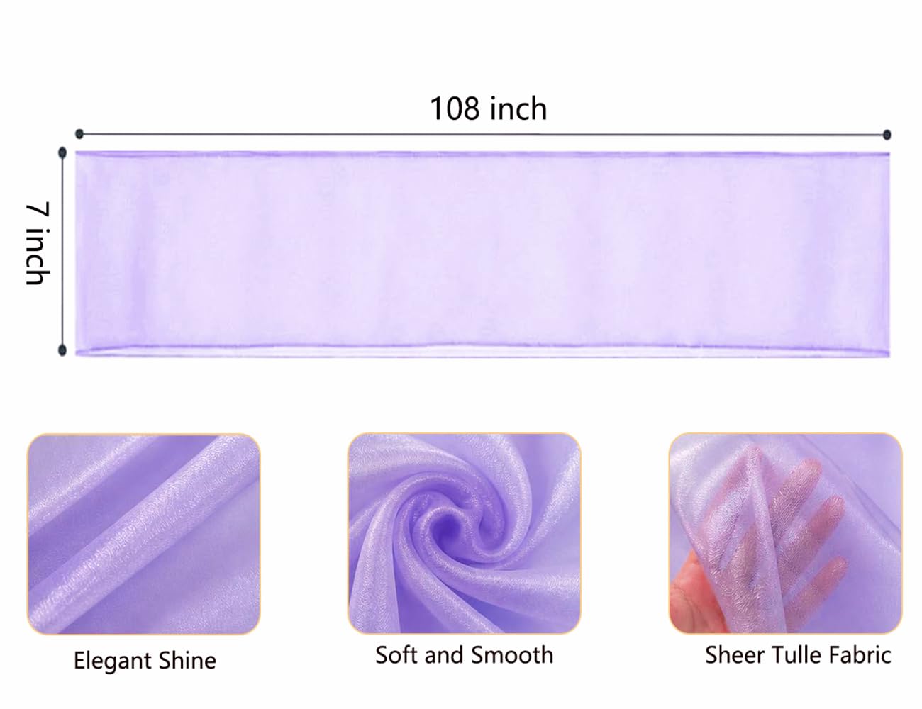 Organza Lilac Chair Sashes 50 Pack 7x108 inches Sheer Lavender Chairs Bows for Wedding Party Banquet Restaurant Anniversary Christmas Decorations Tulle Chairs Knots Ties - Light Purple