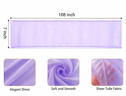 Organza Lilac Chair Sashes 50 Pack 7x108 inches Sheer Lavender Chairs Bows for Wedding Party Banquet Restaurant Anniversary Christmas Decorations Tulle Chairs Knots Ties - Light Purple