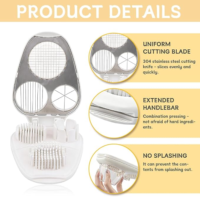 Egg Slicer for Hard Boiled Eggs, 3-in-1 Dicer with Multiple Cutting Modes, Egg Slicer Kitchen Gadget for Strawberry, Grape, Cherry(COLOR:White)