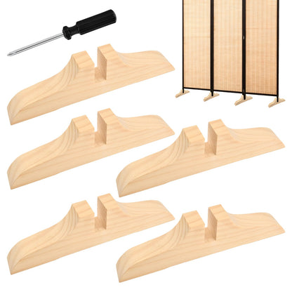 5pcs Folding Room Divider Stand with Screws and Screwdriver,Wooden Rooms Divider Stand,Folding Privacy Screen Holder, Room Screen Holder Feet Partition for Hotel Home Office