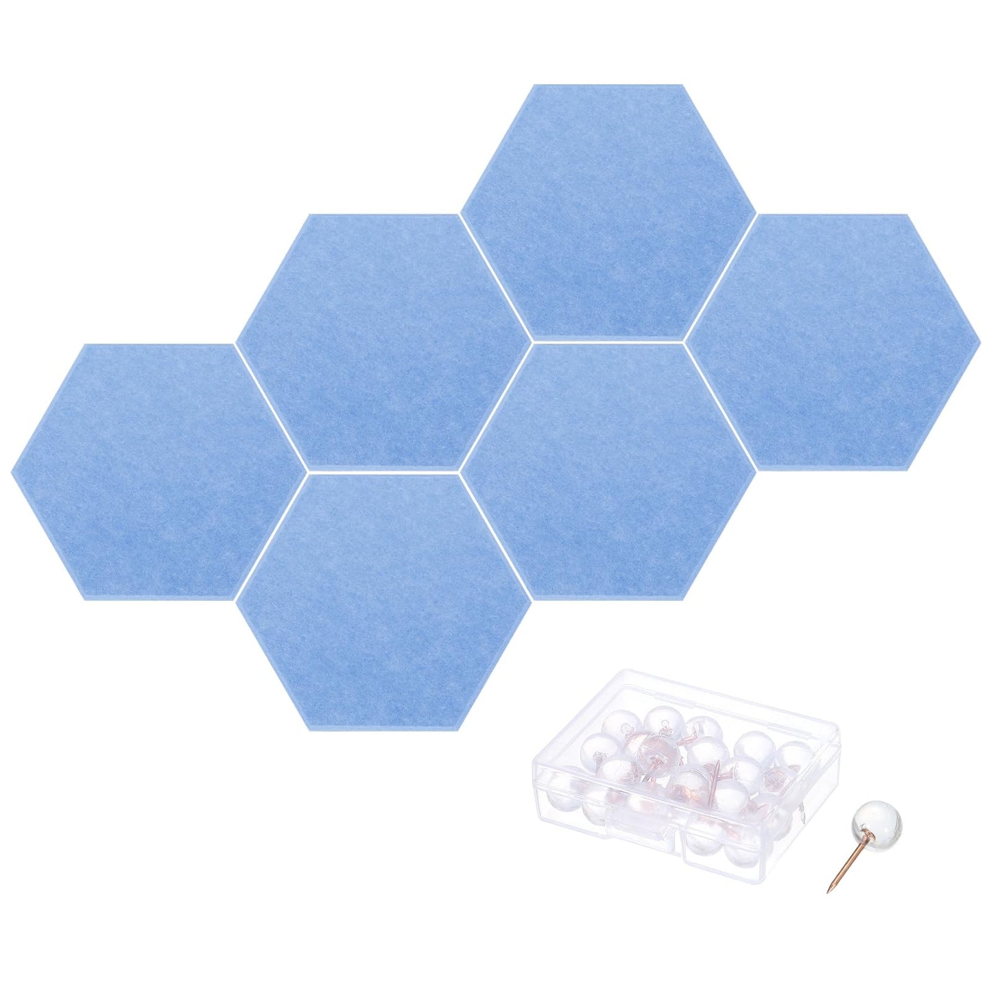 PATIKIL Felt Bulletin Board, 12"x10", 6 Packs Self Adhesive Hexagon Felt Tiles for Sound Proofing Wall Panels for Home Office Recording Studio,Game Room, Light Blue