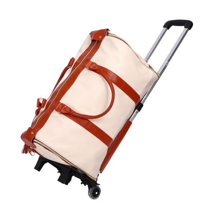 Keenso Rolling Garment Bag, Soft Leather Travel Bag with Detachable Trolley, 40L Large Capacity for Men and Women (Beige)