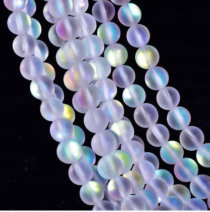 Asingeloo 48PCS 8mm Natural Mystic Aura Quartz Gemstone Frosted Matte Titanium Opalite White Rainbow Round Loose Beads 15 inch Full Strand