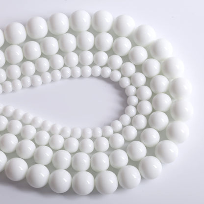 90PCS 8mm Natural White Porcelain Agates Stone Round Beads for Jewelry Making Spacer Loose Spacers Beads DIY Bracelets 32" 2 Strand