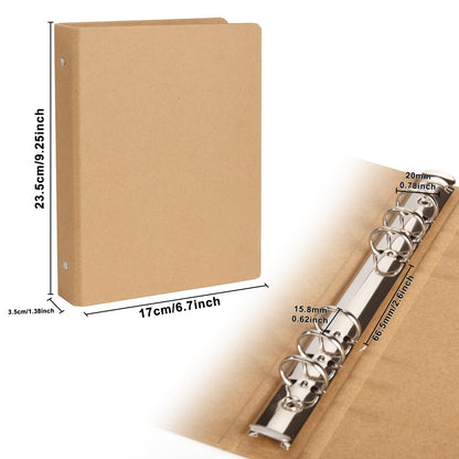 A5 Kraft Binder 6-Holds Round Ring Binder 2 Pack, Durable Binding Hard Cover Protector for Journal,Notebook,Inserted Sheets and Refill Paper,Fit for A5 6-Hole Paper,holds 200 Sheets Capacity (A5 Size)