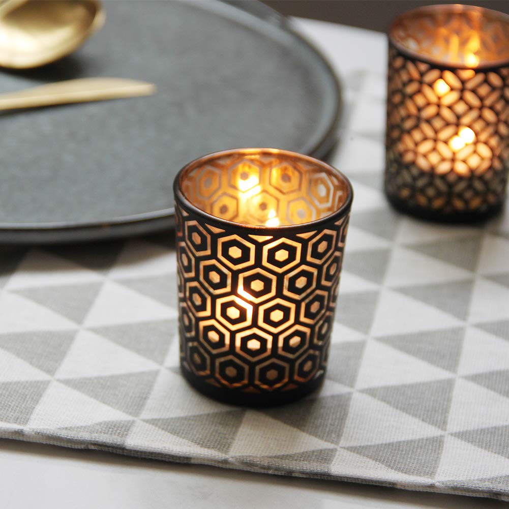 SHMILMH Black Gold Glass Votive Candle Holders Set of 12