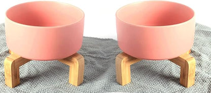 Petygooing Dog Cat Bowl Ceramic Pink Pet Dish with Stand for Food and Water, Modern Cute Matte Glaze Weighted Pet Bowls Set for Cats & Small Size Dogs 13.5 OZ (5.1In / 1.7 Cups) Pink