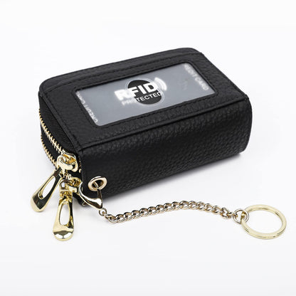 imeetu RFID Credit Card Holder, Small Leather Double Zipper Card Case Wallet for Women (Max,Black)