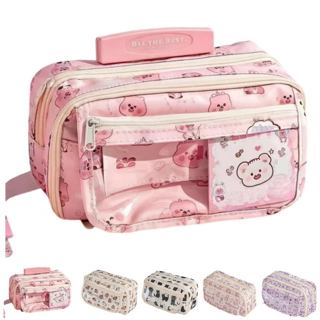 VTYFRY Cute Kawaii Pencil Case Pouch Cartoon Pen Box Holder Organizer for Office Workspace Supplies Desk Accessories Travel Essentials Aesthetic Trendy Cool Stuff Gift Large Capacity (Fox)