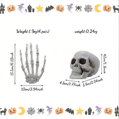 8 Pieces Halloween Decoration Set Includes 4 Halloween Mini Skulls Realistic Looking Skulls and 4 Skeleton Hands Plastic Fake Human Hands for Decoration