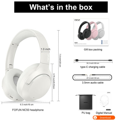 T-fun Active Noise Cancelling Headphones, 65H Bluetooth Headphones, Custom EQ via App Headphones Wireless with Mic, Bluetooth 6.0 Foldable Lightweight Headsets for Commuting Travel Work Home