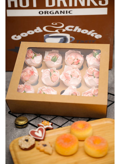 Bakepacker 12 Cupcake Containers 20-Packs Brown 12 Count Cupcake Boxes with Window Cupcakes Carrier, 13"x10"x3.5"（Auto-pop up）