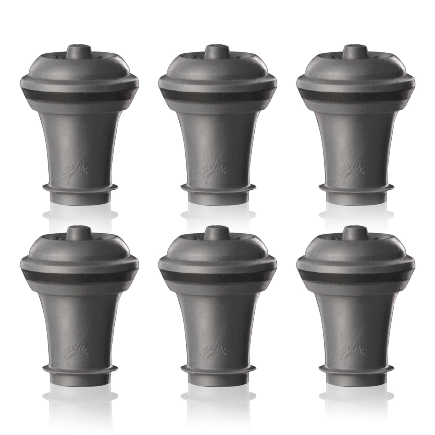 Vacu Vin Wine Stopper Set – 6 Pack Wine Bottle Stopper Cork Alternative – Vacuum Wine Stoppers for Wine Bottles – Reusable Rubber Bottle Stoppers for Wine Saver Pump – Gray