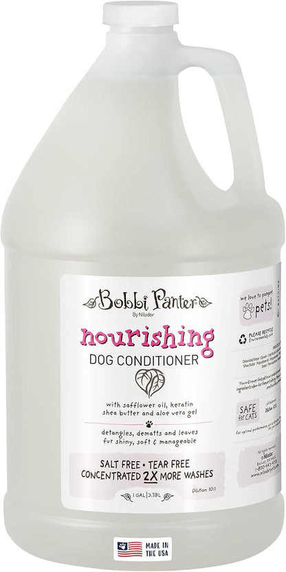 Bobbi Panter Nourishing Dog Conditioner Safflower Oil, Keratin, Shea Butter & Aloe Vera – Detangling Natural Formula for Soft, Smooth & Manageable Coat, 10:1 Concentrate, Made in USA, 1 Gallon
