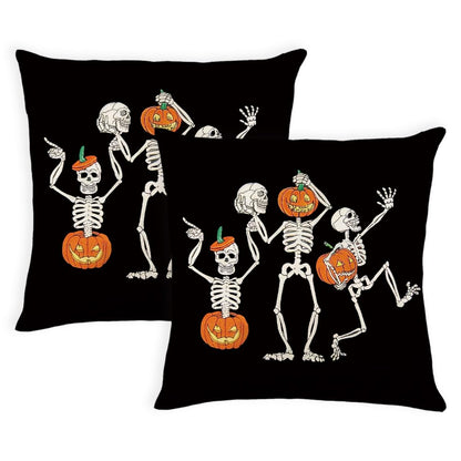 Halloween Pillow Covers 16 x 16 Inch Set of 2 Skeleton Skull Pumpkin Couch Throw Pillow Covers Decorative Pillow Case Cushion Case for Chair Sofa Bedroom Living Room Halloween Home Decor Black