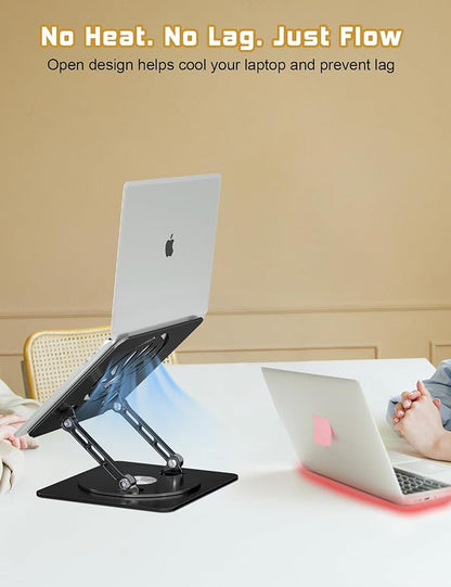 Axbima Adjustable Laptop Stand for Desk-360° Rotating Base Aluminum Laptop Riser,Ergonomic Computer Stand for Office Home MacBook Pro/Air Dell HP up to 16'',Black