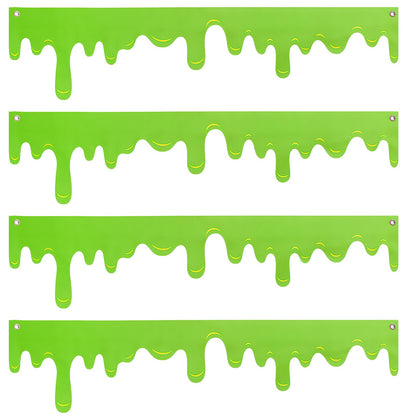 Panelee 4 Pack Halloween Green Slime Banner 51.2 x 13 Inch Halloween Themed Party Hanging Backdrop Decoration Slime Roof Fence Signs Decor for Indoor Outdoor Eaves Doorways Windows Balcony (Green)