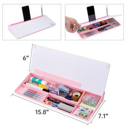 TSJ OFFICE Desktop Whiteboard Dry-Erase-Board - Computer Keyboard Stand White Board Surface Pad with Drawer, Desk Organizers with Accessories for Office, Home, School Supplies - Pink