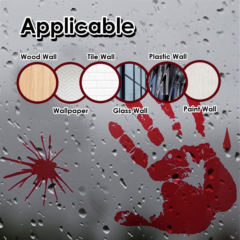 Halloween Decorations Handprint Footprint Clings, 135PCS Floor Window Stickers, 14 Sheets Creepy Wall Decals for Halloween Party Decorations Haunted House Vampire Zombie Decor