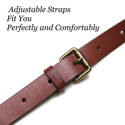SILKSEA Leather Suspenders for Men Heavy Duty Y Back Adjustable Solid Brace Men's Big & Tall Suspenders for Dress Pants with Snap Clips Hooks, Brown