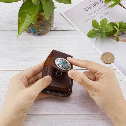 GORGECRAFT Turquoise Leather Lighter Case Holder Lighter Pouch Protective Storage with Pocket Belt Loop Full Grain Handcrafted Sheath for Belt Lighter(Coconut Brown)