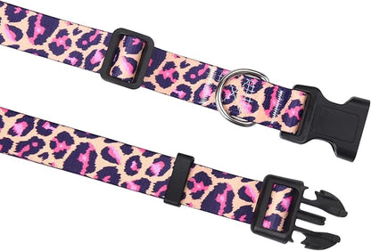 Mihqy Dog Collar with Bohemia Floral Tribal Geometric Patterns - Soft Ethnic Style Collar Adjustable for Small Medium Large Dogs(Pink Leopard,XS)