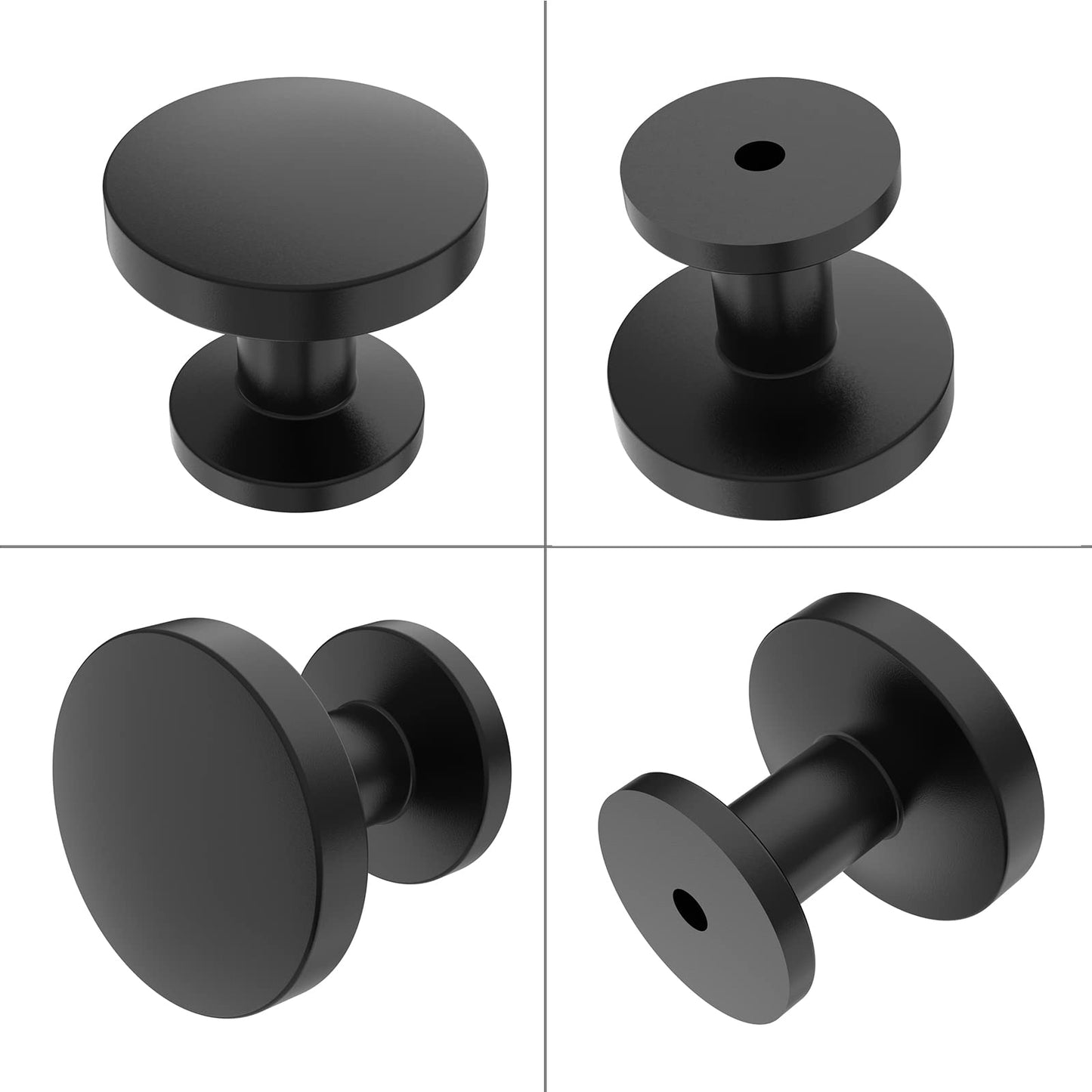 9BUILD 10 Pack 1.2 Inch Round Matte Black Drawer Knobs for Cabinets & Dressers