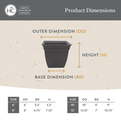 The HC Companies 6 Inch Eclipse Square Planter Pots w/Drainage Holes & Attached Saucer, Lightweight UV-Resistant Plastic Indoor Outdoor Planters, 4-Pack Flower Pots, Garden Home Decor, Peridot Green