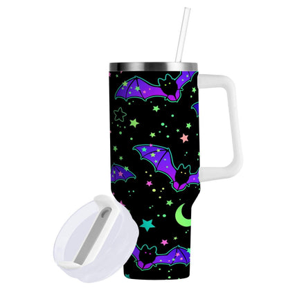 YETTASBIN Halloween Bat 40 oz Tumbler with Handle, Stainless Steel Vacuum Insulated Sports Water Bottle, Leak-proof Travel Coffee Mug Cup with Lid and Straw for Water, Iced Tea or Coffee