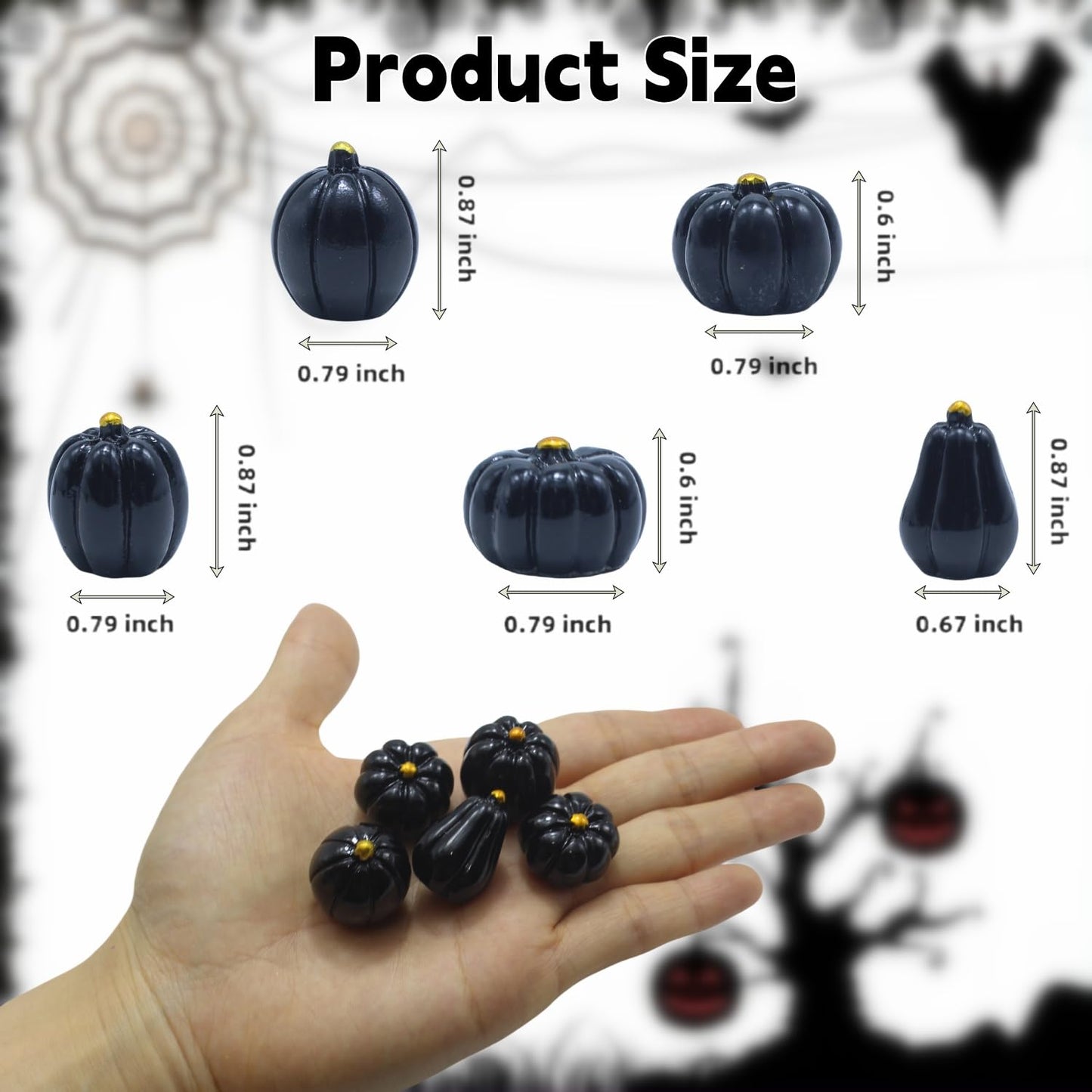 DoubleWood Mini Pumpkins for Crafts, 60Pcs Decorative Miniature Pumpkin, Little Fake Pumpkin, Black Pumpkins for Halloween Decor, Thanksgiving, Vase Filler (60, Black)