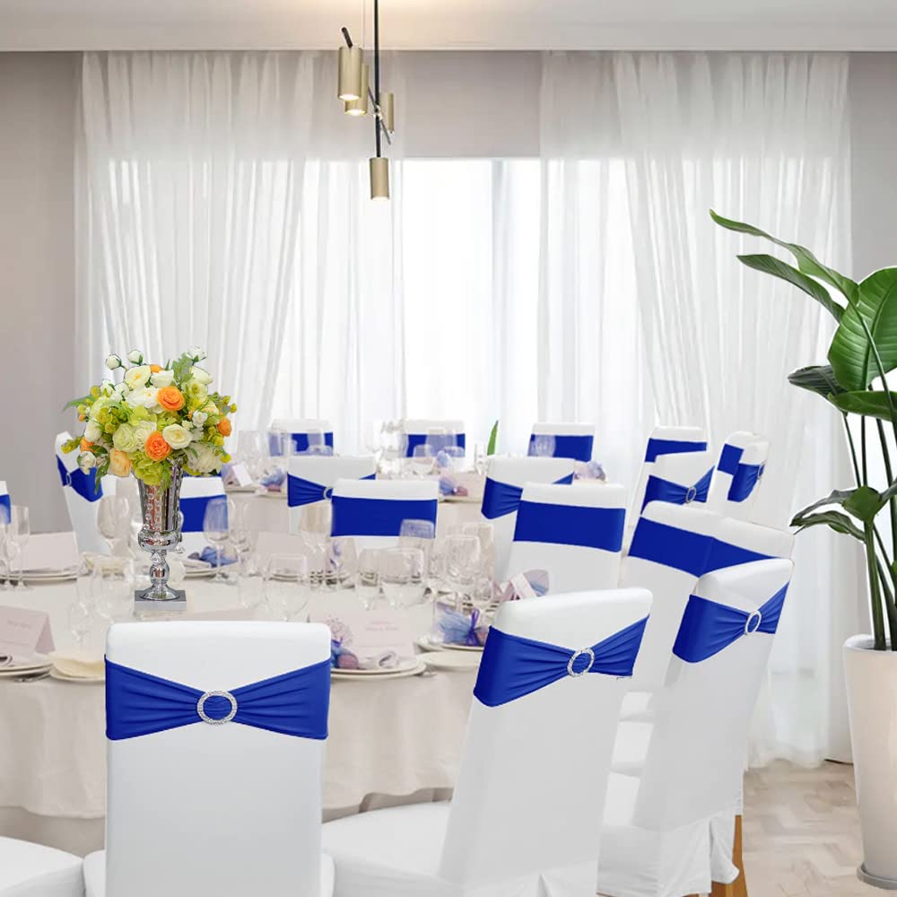 Albassa Chair Sashes Spandex Stretch Chair Bows with Buckle Slider for Wedding Party Decorations (Blue, 25PCS)