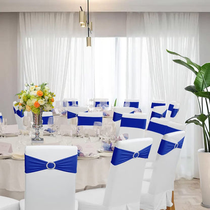 Albassa Chair Sashes Spandex Stretch Chair Bows with Buckle Slider for Wedding Party Decorations (Blue, 25PCS)