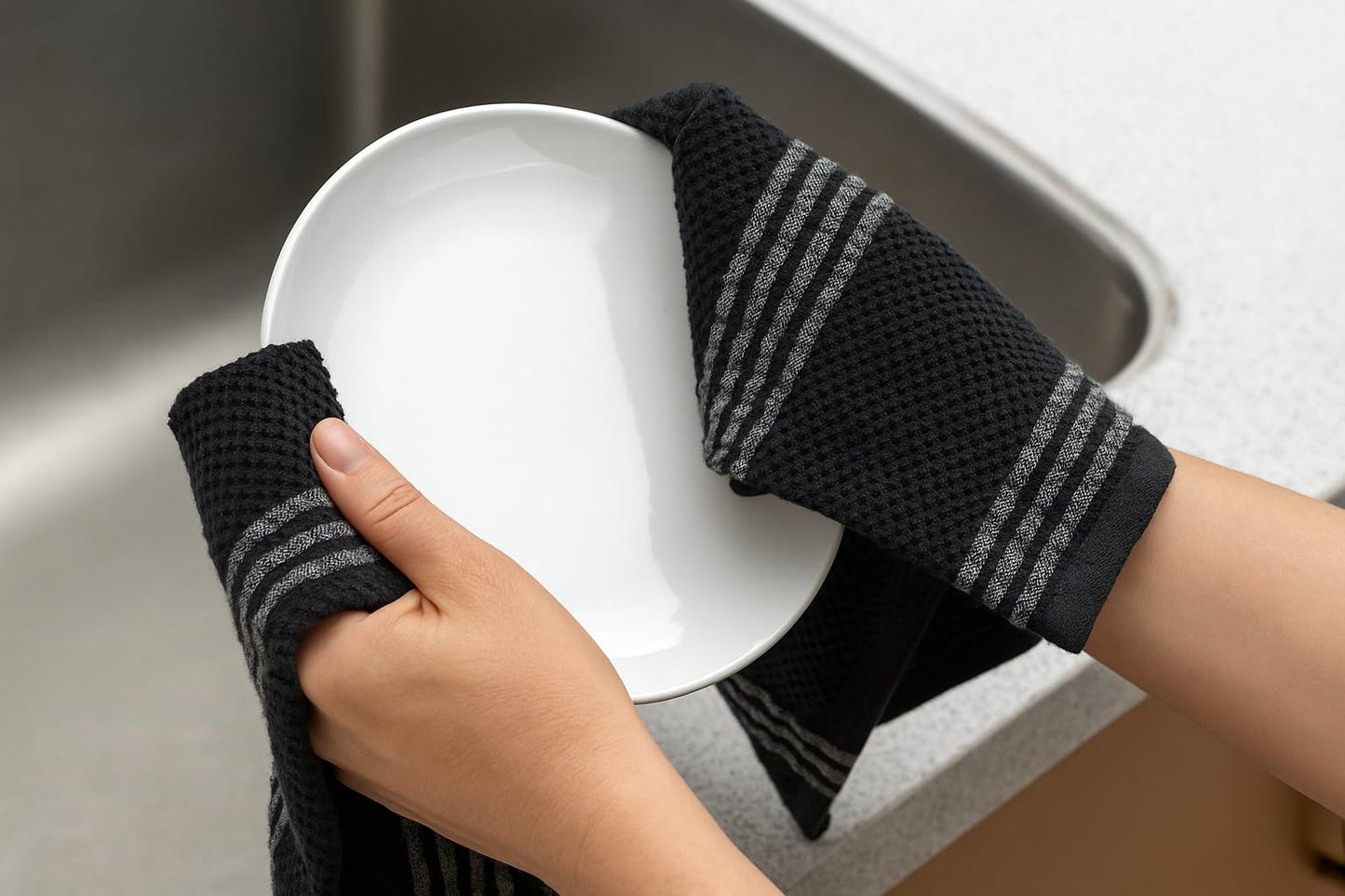 Serafina Home Black Kitchen Hand Dish Towels: Oversized 18" x 28",100% Cotton Soft Absorbent Dish Cloths for Cleaning Drying, Set of 3 Multipurpose for Everyday Use