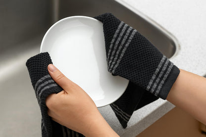 Serafina Home Black Kitchen Hand Dish Towels: Oversized 18" x 28",100% Cotton Soft Absorbent Dish Cloths for Cleaning Drying, Set of 3 Multipurpose for Everyday Use