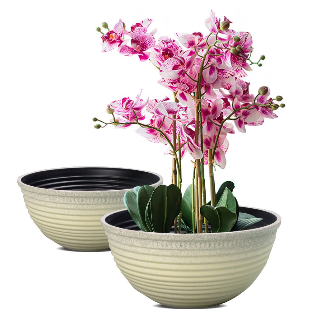 RICH ATLAS 2 Pack 10 Inch Plant Pots,Durable Decorative Flower Pots Planters with Drainage Hole for Indoor and Outdoor Plants,Flowers,Succulents, White