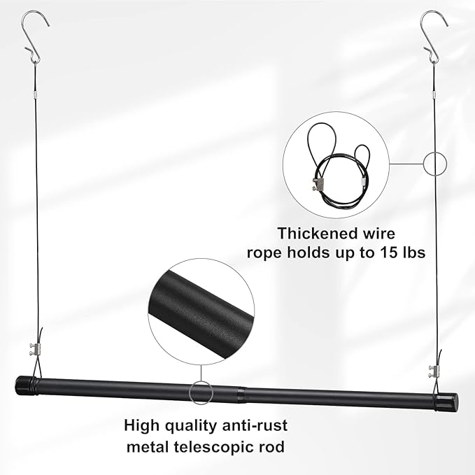 INFLATION Hanging Closet Rod 15-40 Inch Adjustable Width for Stylish Clothes Rack and Hangers, Versatile Black Tension Rod 35 Inch Height Perfect Clothing Organizer for Women, Men, Kids
