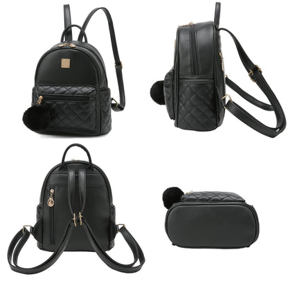 Barsine Girls Fashion Mini Backpack Purse Small Cute Plaid Leather Women Backpacks Little Bag (Black)