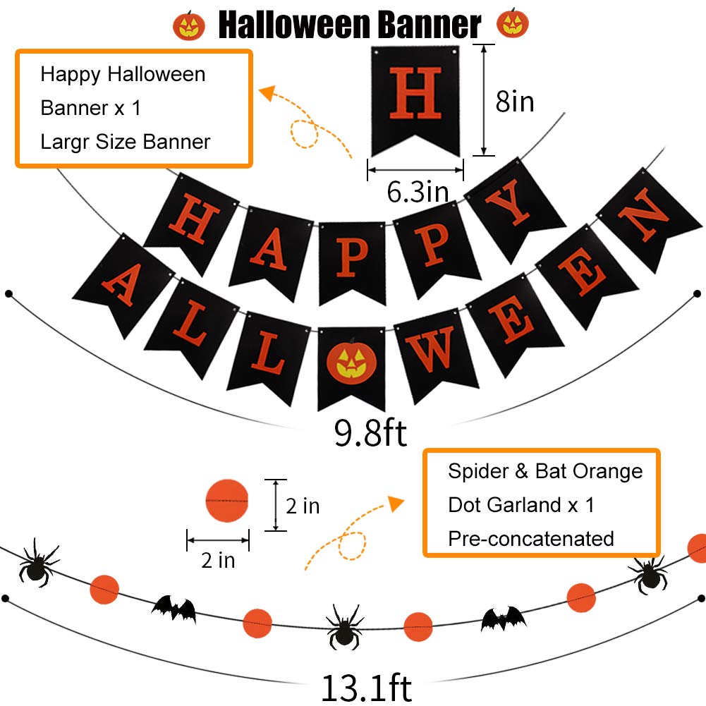 Halloween Party Decorations, Happy Halloween Banner Hanging Skeleton Jack-O'-Lantern Pumpkin Honeycomb for Birthday Party Home Decor Party Supplies Props (Orange, Black)