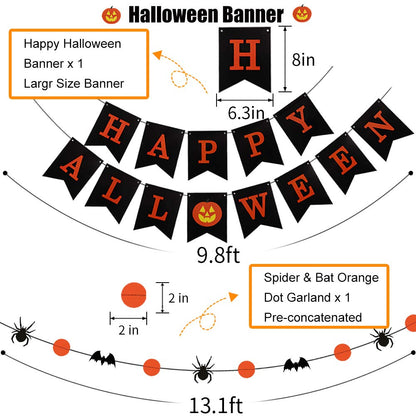 Halloween Party Decorations, Happy Halloween Banner Hanging Skeleton Jack-O'-Lantern Pumpkin Honeycomb for Birthday Party Home Decor Party Supplies Props (Orange, Black)