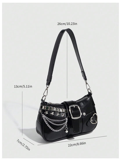 Verdusa Women's Y2k Star Embroidery Shoulder Bag Mini Chain Hobo Handbag Purses