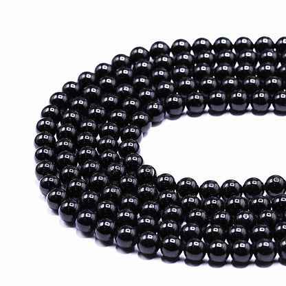 PLTbeads Natural Gemstone Loose Beads Smooth Round Approxi 15 inch DIY Bracelet Necklace for Jewelry Making (6mm, Black Tourmaline)
