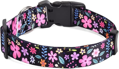 Mihqy Dog Collar with Bohemia Floral Tribal Geometric Patterns - Soft Ethnic Style Collar Adjustable for Small Medium Large Dogs(Floral,M)