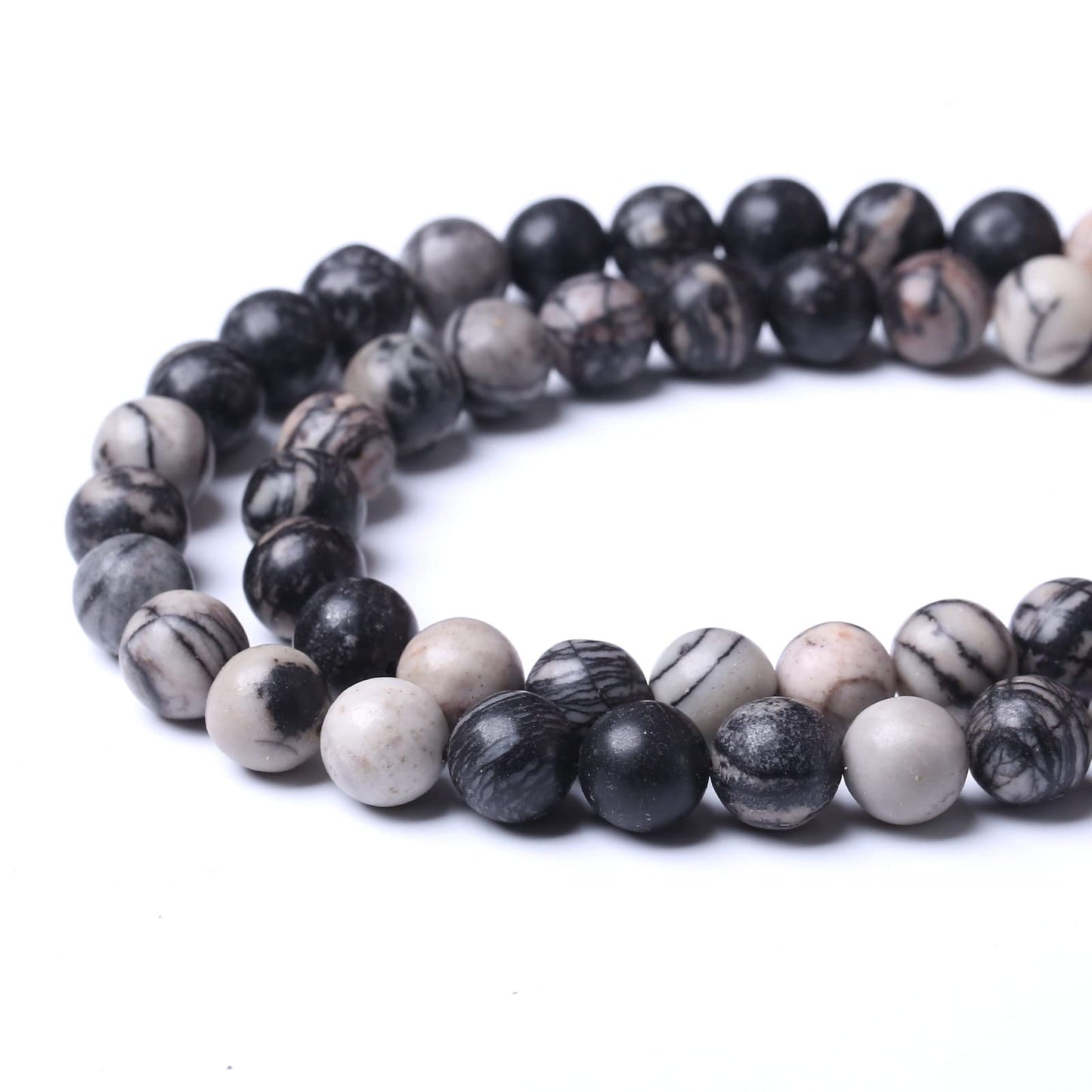 32PCS 12MM Natural Black net Work Beads Round Loose Stone Beads for Jewelry Making DIY Energy Stone Healing Power Bracelet 15"