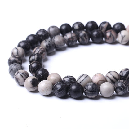 36PCS 10MM Natural Black net Work Beads Round Loose Stone Beads for Jewelry Making DIY Energy Stone Healing Power Bracelet 15"