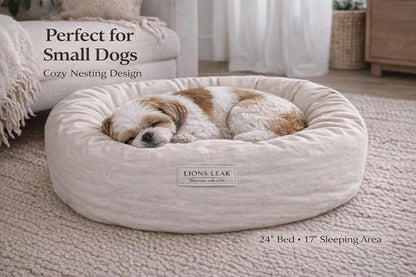 Round Dog Bed – Natural Canvas, Removable Washable Cover, Raw Cotton or Latex Fill, Hypoallergenic Non-Toxic, Made in USA (Natural, Small, Firm Support – Raw Cotton)
