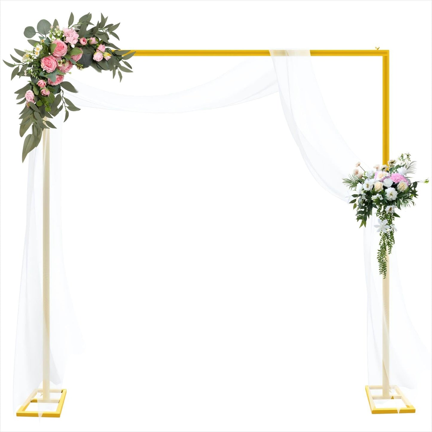 YIJXPOIN 8FT Wedding Arch Backdrop Stand, Gold Square Back Drop Adjustable Stand Metal Arch Heavy Duty Backdrop Stand Kit Frame for Party Wedding Birthday Photobooth Decorations
