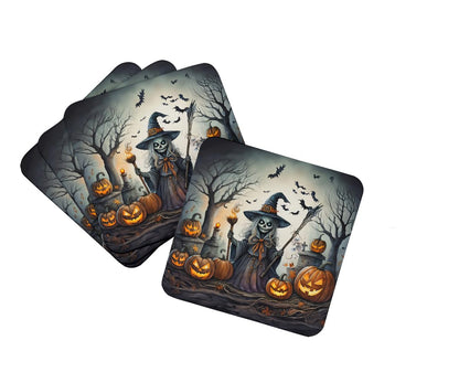 Caroline's Treasures Witch Spooky Halloween Foam Coaster Set of 4 Cup Coasters for Indoor and Outdoor, Coaster for Tabletop Protection, Anti Slip, Mouse pad Material